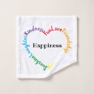 Colourful Happy Words Heart Wash Cloth