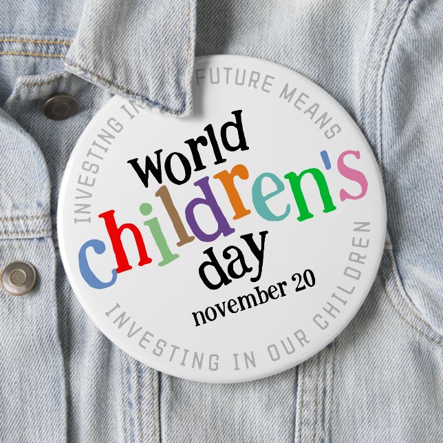  Colourful Happy World Children's Day 6 Inch Round Button (In Situ)