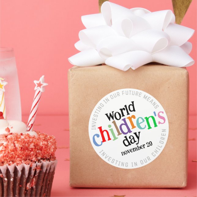  Colourful Happy World Children's Day Classic Round Sticker (Party)