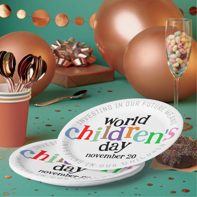  Colourful Happy World Children's Day Paper Plate (Multi)