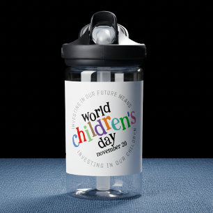 Colourful Happy World Children's Day Water Bottle