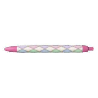 Colourful Harlequin Diamond Check Pattern Black Ink Pen