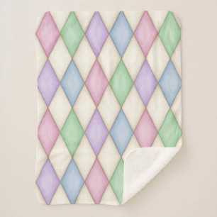 Colourful Harlequin Diamond Check Pattern Sherpa Blanket