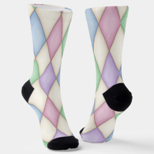Colourful Harlequin Diamond Check Pattern Socks
