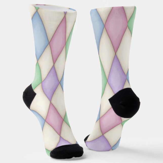 Colourful Harlequin Diamond Check Pattern Socks (Angled)