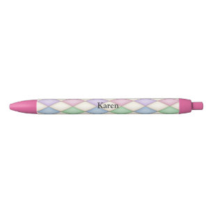 Colourful Harlequin Diamond Check Personalized Black Ink Pen