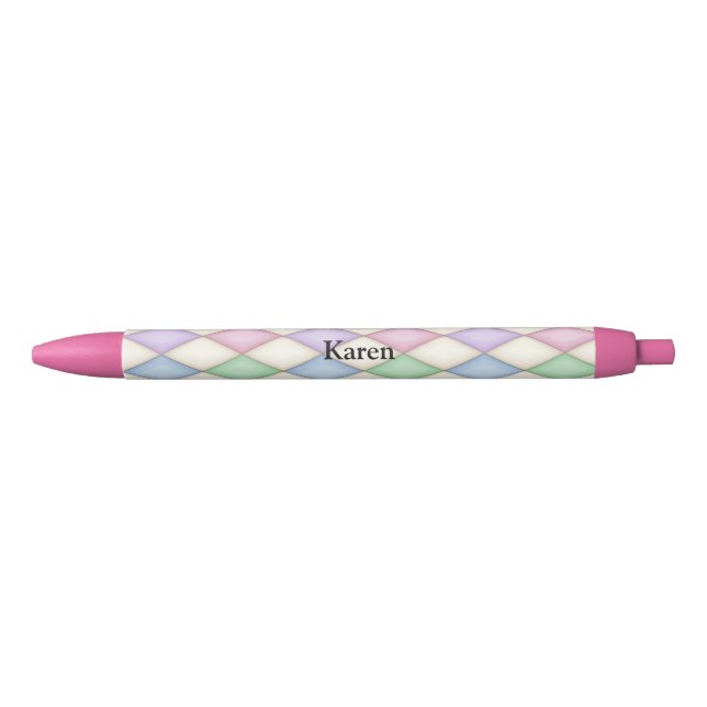 Colourful Harlequin Diamond Check Personalized Black Ink Pen (Front)
