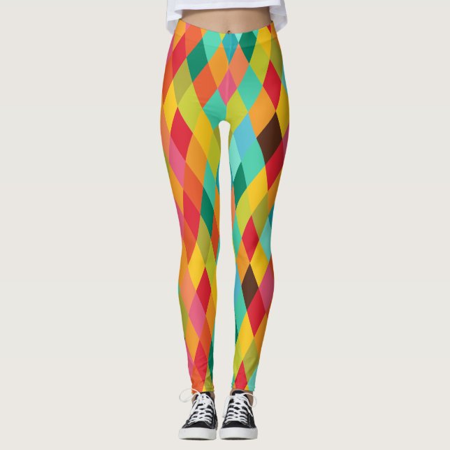 Colourful Harlequin Diamond Pattern Leggings (Front)