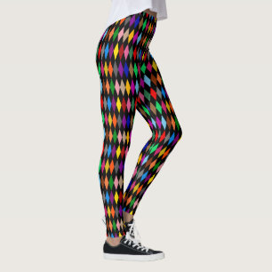 Colourful Harlequin Diamonds Design Black  Leggings