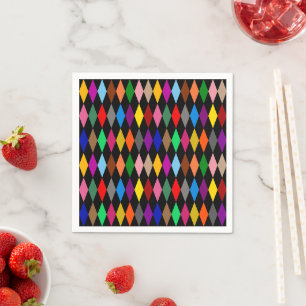 Colourful Harlequin Diamonds Design Black Napkin