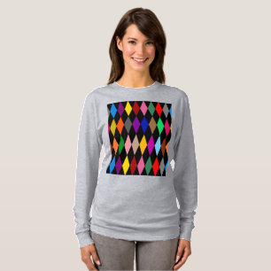 Colourful Harlequin Diamonds Design Black  T-Shirt