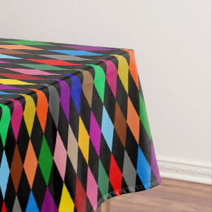 Colourful Harlequin Diamonds Design Black  Tablecloth