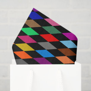 Colourful Harlequin Diamonds Design Black Tissue Paper