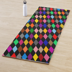 Colourful Harlequin Diamonds Design Black Yoga Mat