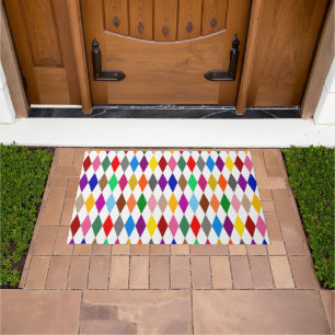 Colourful Harlequin Diamonds Design White  Doormat