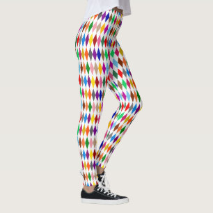 Colourful Harlequin Diamonds Design White  Leggings