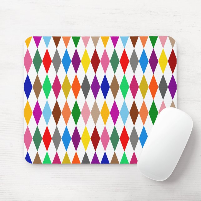 Colourful Harlequin Diamonds Design White  Mouse Pad (With Mouse)