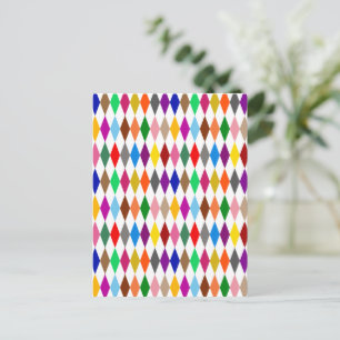 Colourful Harlequin Diamonds Design White Postcard