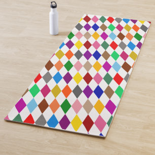 Colourful Harlequin Diamonds Design White Yoga Mat