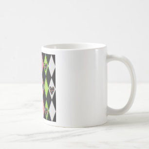Colourful Harlequin Print with Rose Hearts Coffee Mug