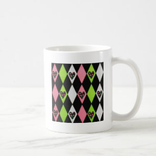 Colourful Harlequin Print with Rose Hearts Coffee Mug
