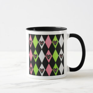 Colourful Harlequin Print with Rose Hearts Coffee Mug