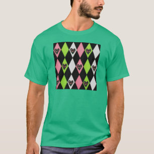 Colourful Harlequin Print with Rose Hearts T-Shirt