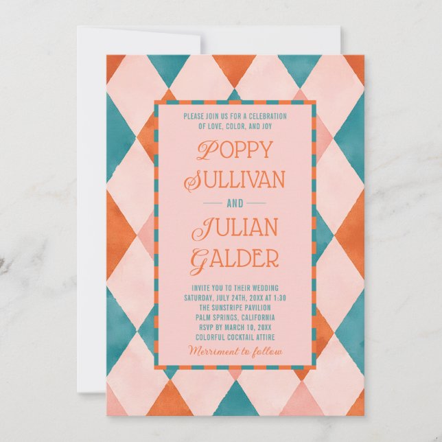 Colourful Harlequin Wedding Invitation Modern (Front)