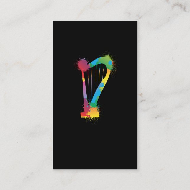 Colourful Harp Retro Music Lover Harpist Business Card (Front)