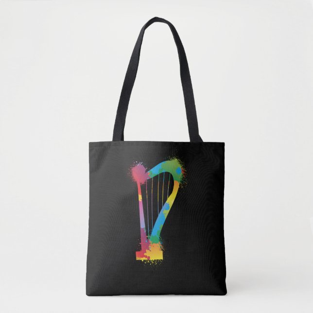 Colourful Harp Retro Music Lover Harpist Tote Bag (Front)