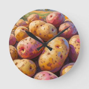 Colourful Harvest Potatoes Round Clock