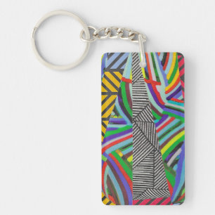 colourful hatches and herringbone collage keychain