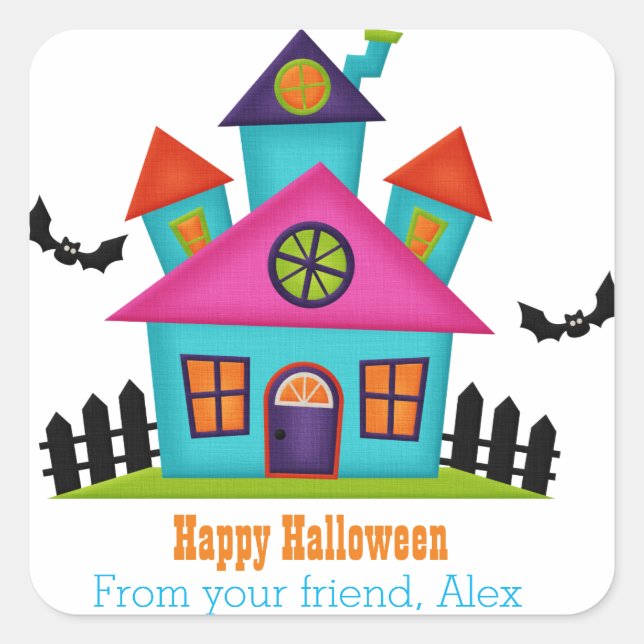 Colourful Haunted House Personalized Sticker (Front)