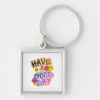 Colourful Have A Good Day Smiley Flower Cute Posit Keychain