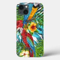 Colourful Hawaii tropical pattern wildflowers bird