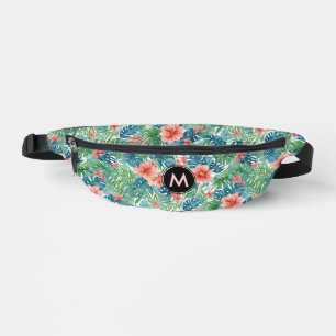 Colourful Hawaiian Leaves Floral Pattern Monogram Fanny Pack