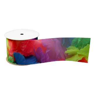 Colourful Hawaiian Luau Party Lei Wreath Flowers Satin Ribbon