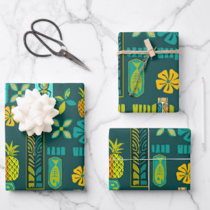 Colourful Hawaiian Tiki and Fish  Wrapping Paper Sheet