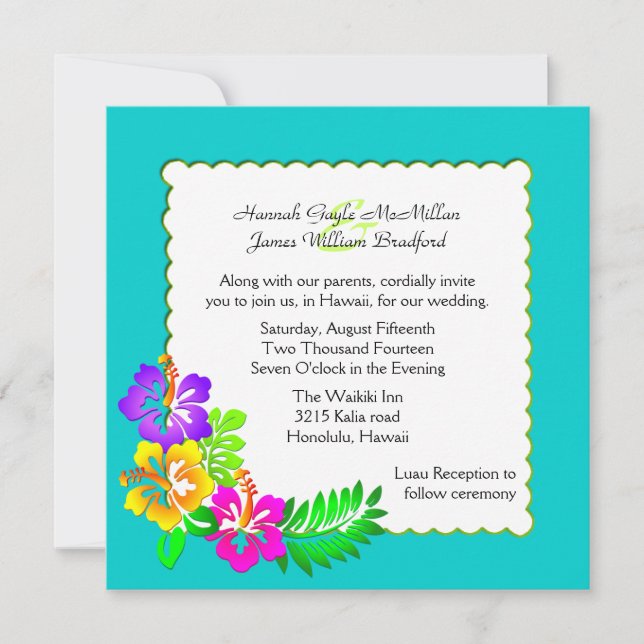 Colourful Hawaiian Tropical Wedding Invitation (Front)