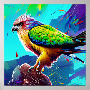 colourful hawk bird art poster