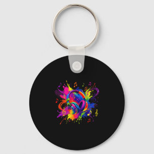 Colourful headphones with musical notes artwork keychain