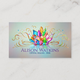 Colourful Healing Crystals and Flourishes Business Card
