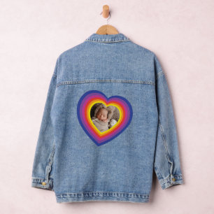 Colourful heart add your own photo  denim jacket