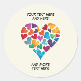 Colourful Heart, Add Your Own Text, Customizable Classic Round Sticker
