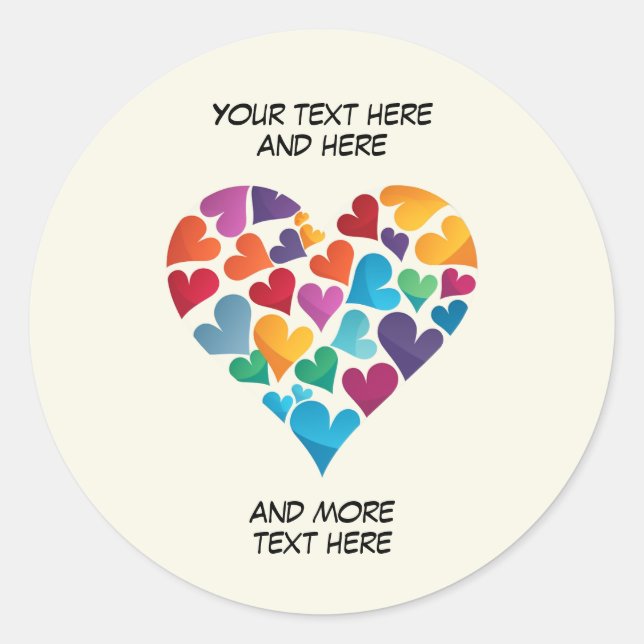 Colourful Heart, Add Your Own Text, Customizable Classic Round Sticker (Front)