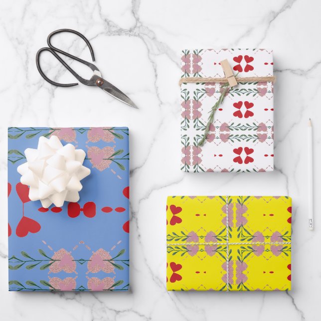 Colourful Heart Anniversary Wrapping Paper-Set of  Paper Sheet (Front)
