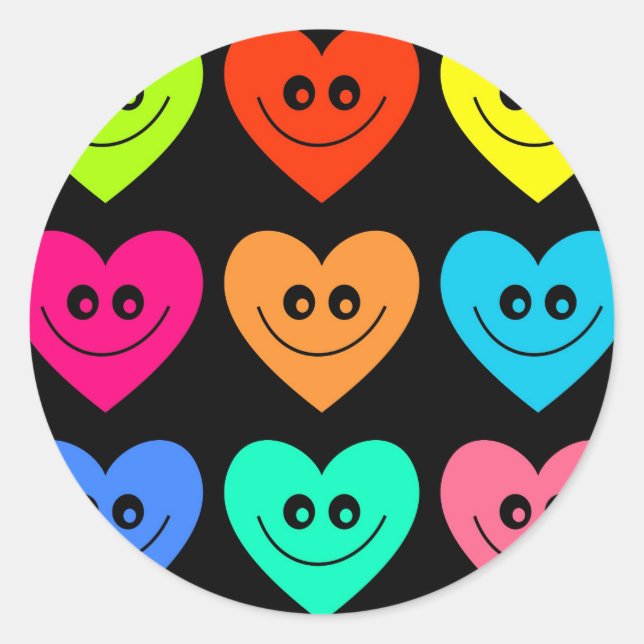 Colourful Heart Classic Round Sticker (Front)