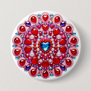 Colourful Heart Jewels Mandala Design 3 Inch Round Button