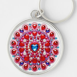 Colourful Heart Jewels Mandala Design Keychain