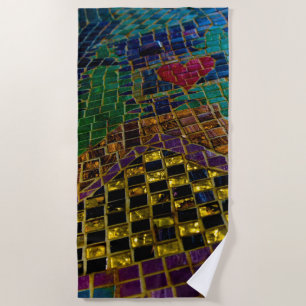 Colourful Heart Mosaic Beach Towel